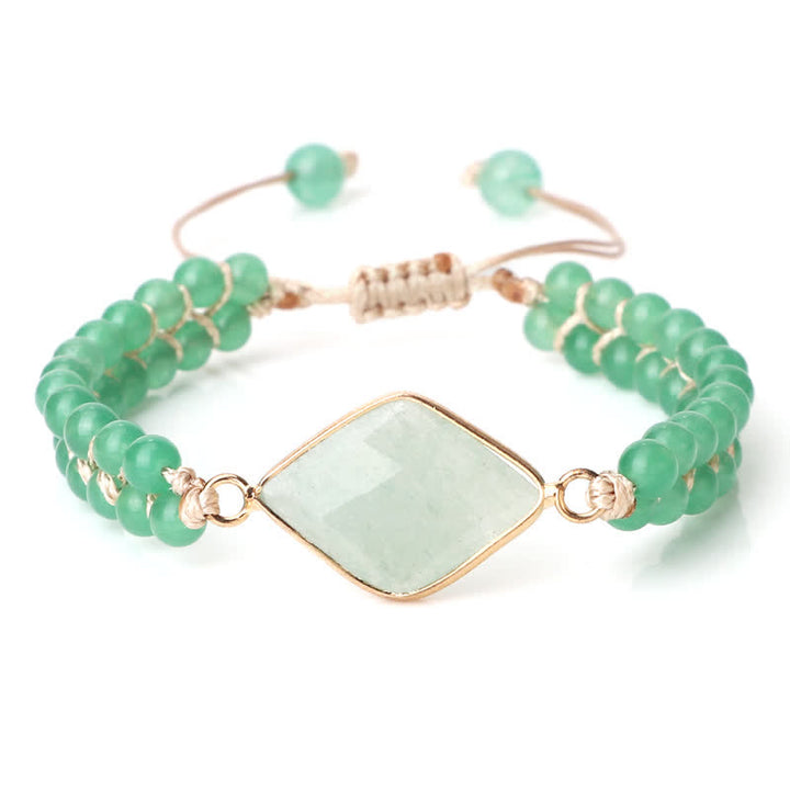 Olivenorma Natural Stone Double Row Braided Beaded Bracelet - Green Aventurine - Diamond - image 7