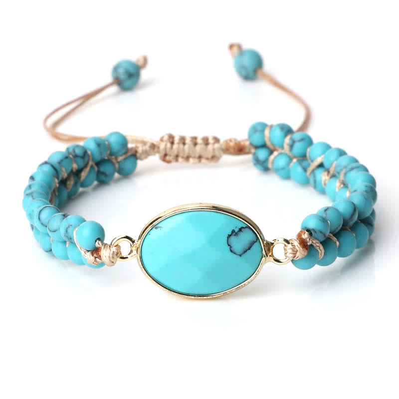Olivenorma Natural Stone Double Row Braided Beaded Bracelet - Turquoise - Oval - image 25