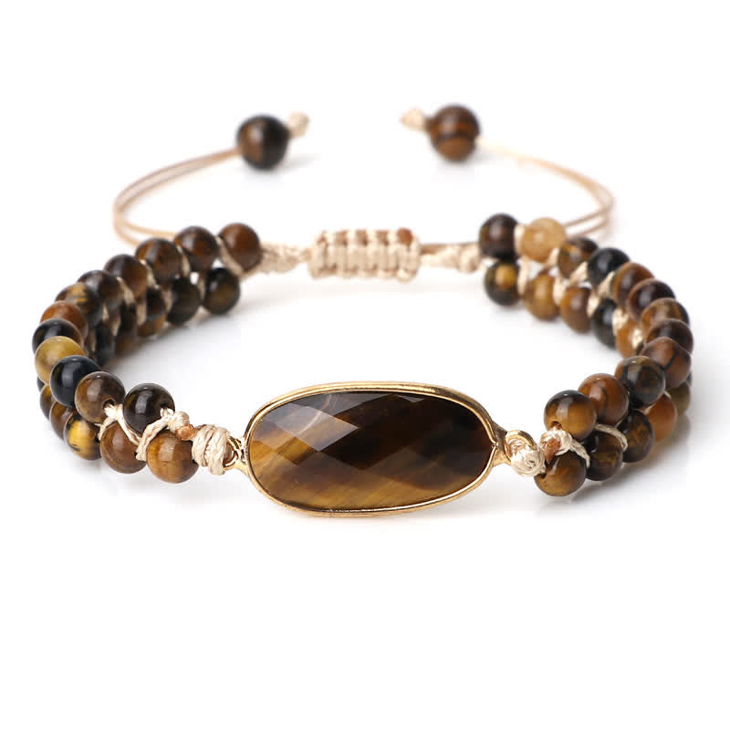 Olivenorma Natural Stone Double Row Braided Beaded Bracelet - Tiger Eye - Oblong - image 36