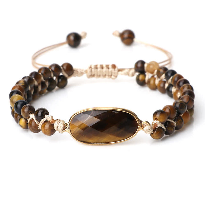 Olivenorma Natural Stone Double Row Braided Beaded Bracelet - Tiger Eye - Oblong - image 36