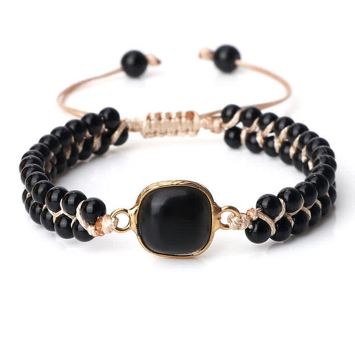 Olivenorma Natural Stone Double Row Braided Beaded Bracelet - Black Onyx - Square - image 33