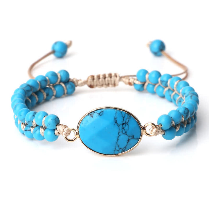 Olivenorma Natural Stone Double Row Braided Beaded Bracelet - Dark Turquoise - Oval - image 28