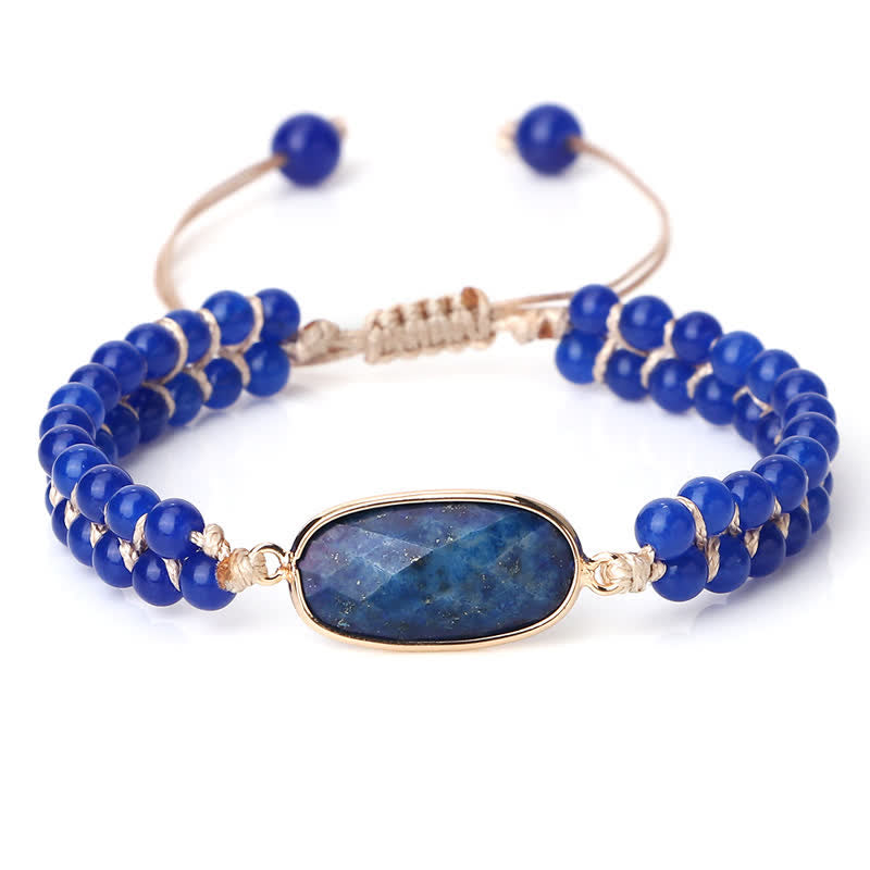 Olivenorma Natural Stone Double Row Braided Beaded Bracelet - Lapis Lazuli - Oblong - image 22