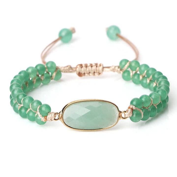 Olivenorma Natural Stone Double Row Braided Beaded Bracelet - Green Aventurine - Oblong - image 8