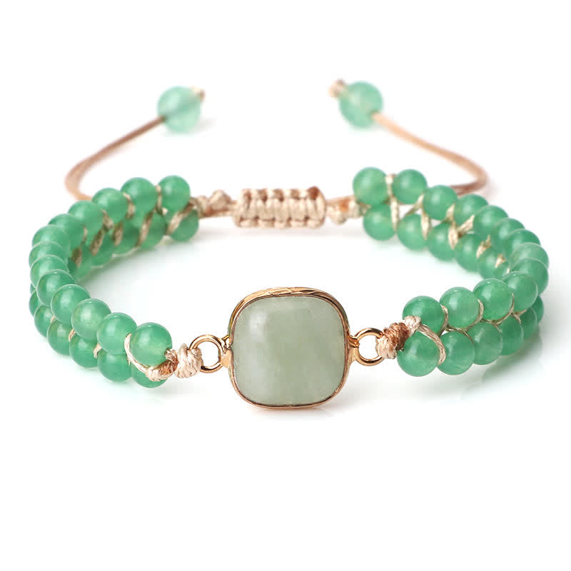 Olivenorma Natural Stone Double Row Braided Beaded Bracelet - Green Aventurine - Square - image 9