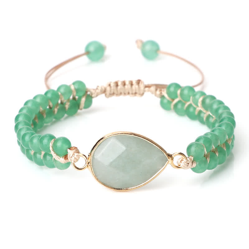 Olivenorma Natural Stone Double Row Braided Beaded Bracelet - Green Aventurine - Teardrop - image 6