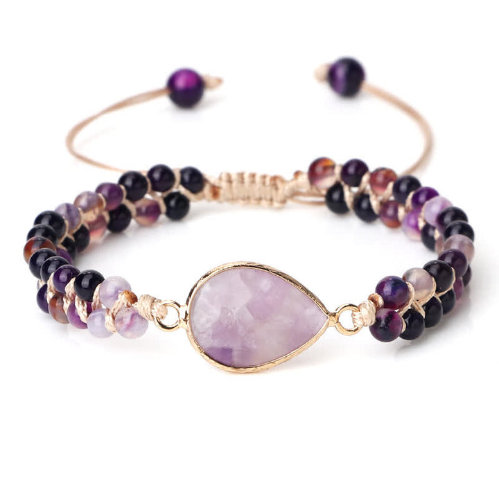Olivenorma Natural Stone Double Row Braided Beaded Bracelet - Amethyst - Teardrop - image 2