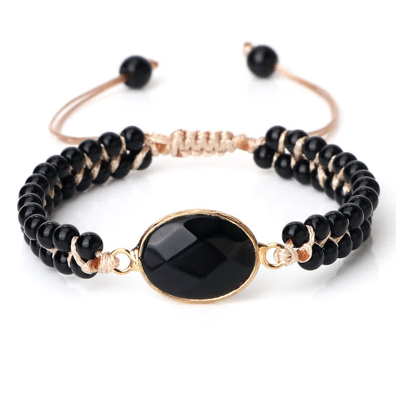 Olivenorma Natural Stone Double Row Braided Beaded Bracelet - Black Onyx - Oval - image 30