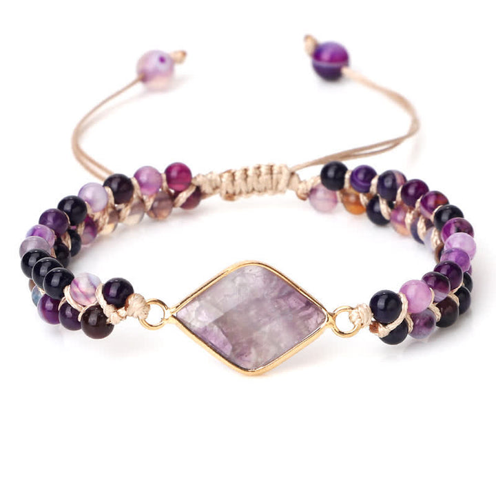 Olivenorma Natural Stone Double Row Braided Beaded Bracelet - Amethyst - Diamond - image 3