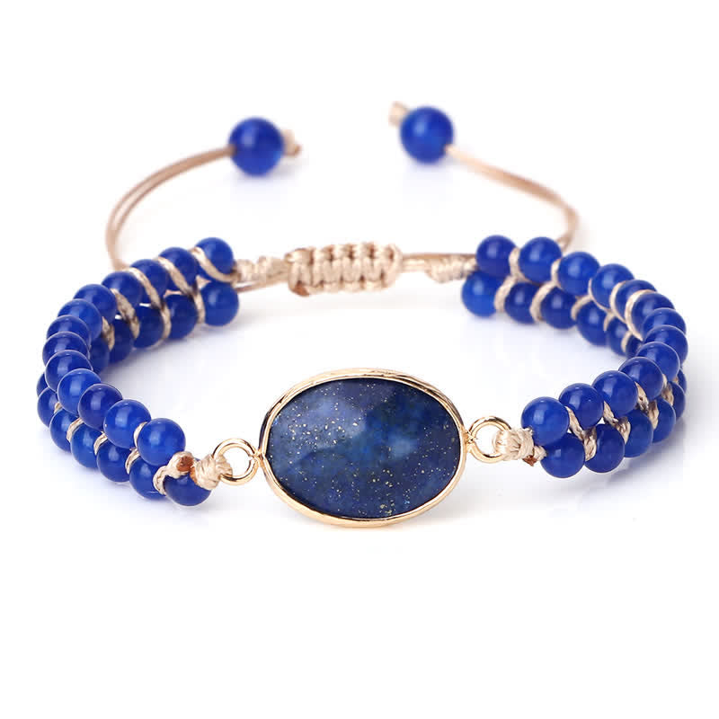 Olivenorma Natural Stone Double Row Braided Beaded Bracelet - Lapis Lazuli - Oval - image 19