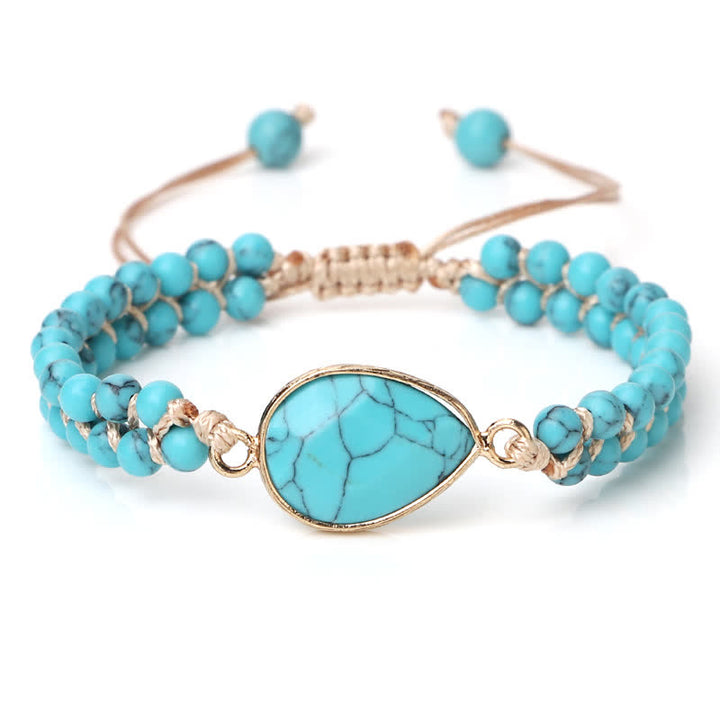 Olivenorma Natural Stone Double Row Braided Beaded Bracelet - Turquoise - Teardrop - image 26