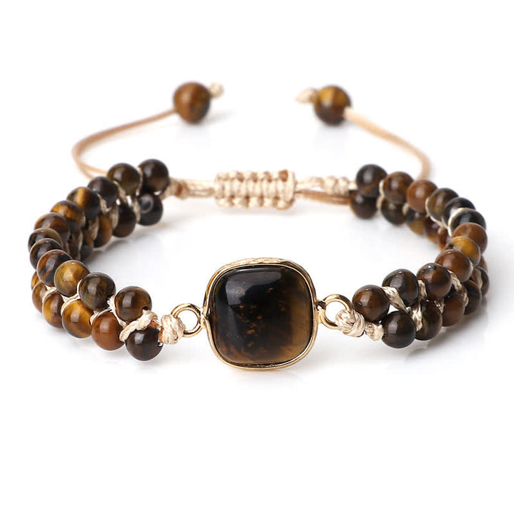 Olivenorma Natural Stone Double Row Braided Beaded Bracelet - Tiger Eye - Square - image 37