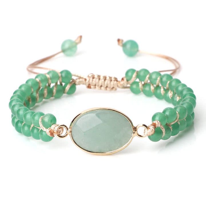 Olivenorma Natural Stone Double Row Braided Beaded Bracelet - Green Aventurine - Oval - image 5