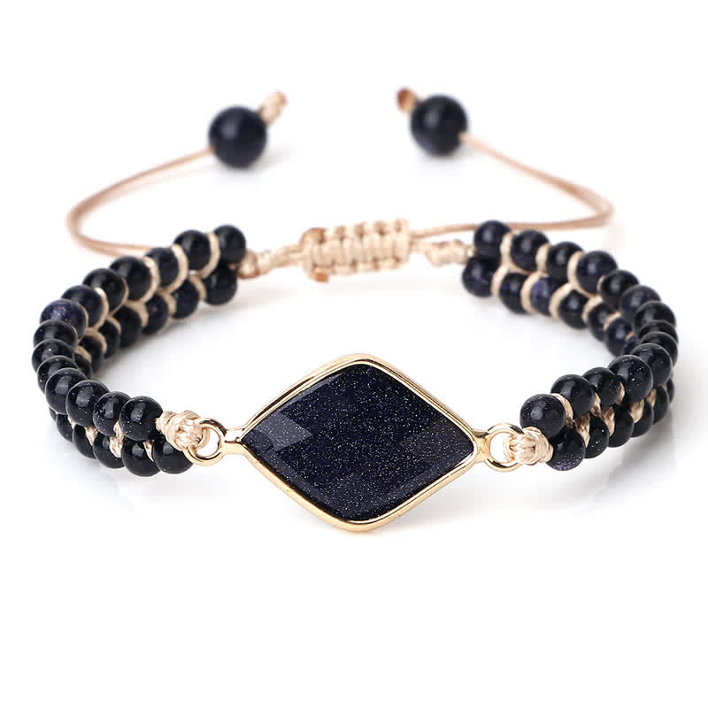 Olivenorma Natural Stone Double Row Braided Beaded Bracelet - Blue Sandstone - Diamond - image 47