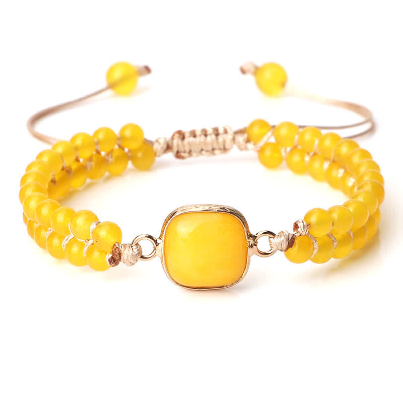 Olivenorma Natural Stone Double Row Braided Beaded Bracelet - Yellow Jade - Square - image 44