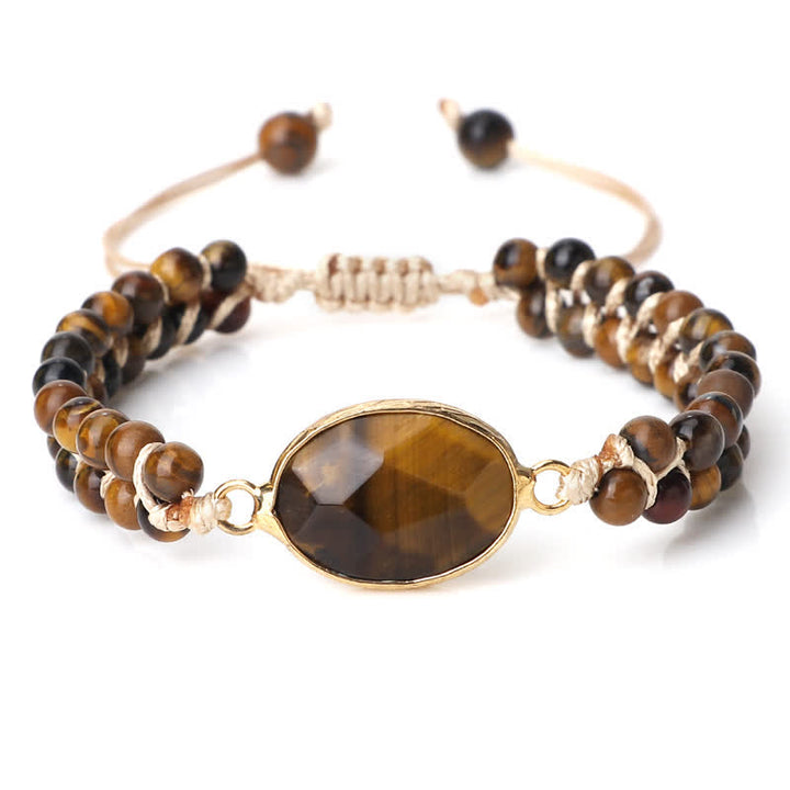 Olivenorma Natural Stone Double Row Braided Beaded Bracelet - Tiger Eye - Oval - image 35