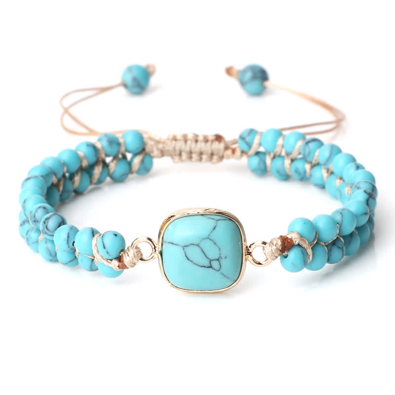 Olivenorma Natural Stone Double Row Braided Beaded Bracelet - Turquoise - Square - image 27