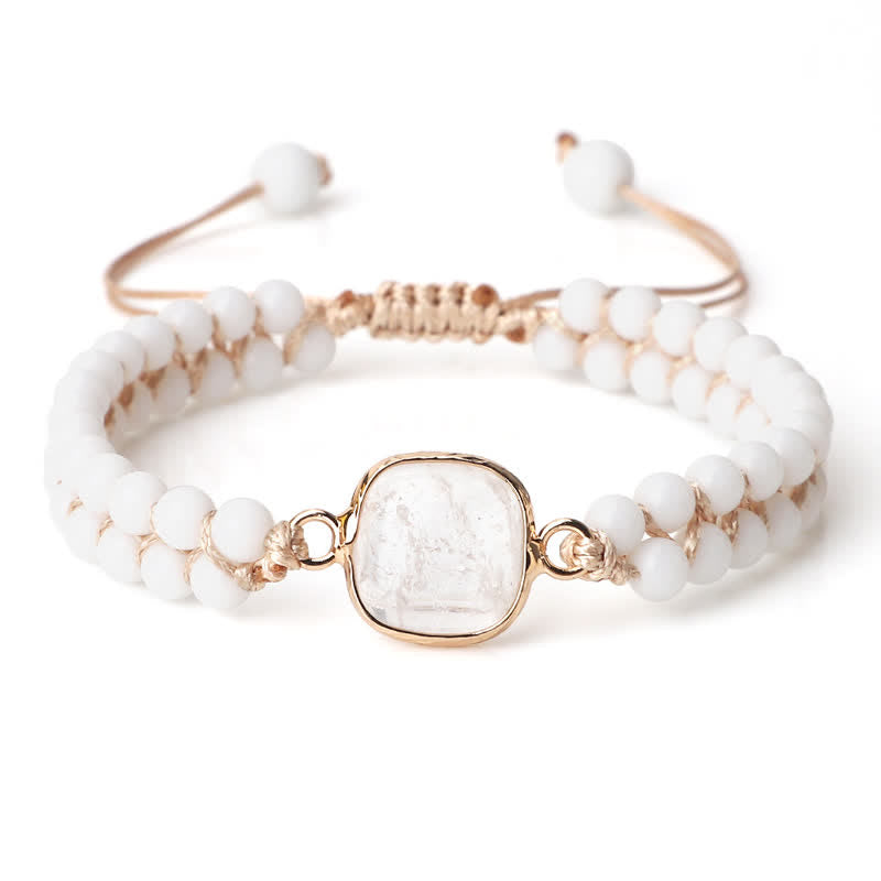 Olivenorma Natural Stone Double Row Braided Beaded Bracelet - White Chalcedony - Oblong - image 14