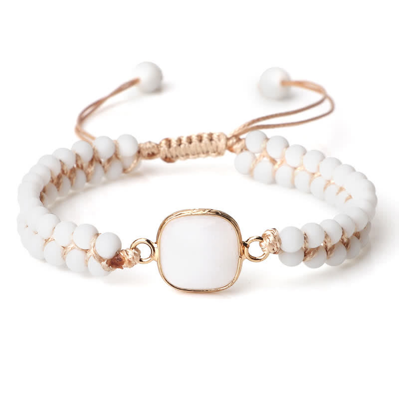 Olivenorma Natural Stone Double Row Braided Beaded Bracelet - White Chalcedony&White Jade - Square - image 15
