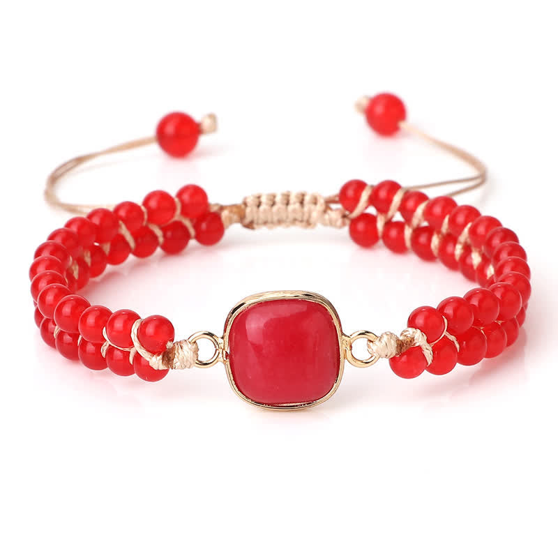 Olivenorma Natural Stone Double Row Braided Beaded Bracelet - Ruby Quartz - Square - image 54