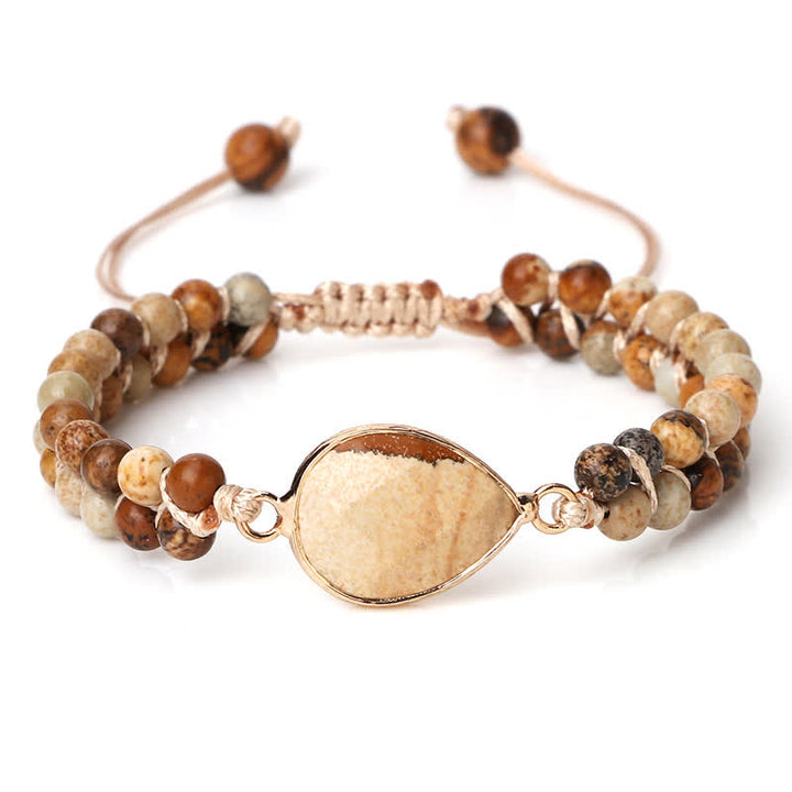 Olivenorma Natural Stone Double Row Braided Beaded Bracelet - Picture Jasper - Teardrop - image 49
