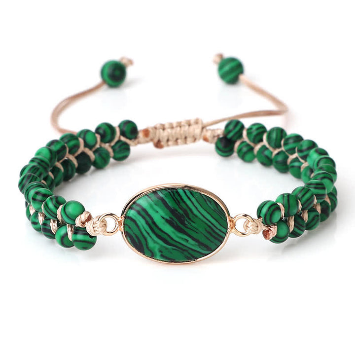 Olivenorma Natural Stone Double Row Braided Beaded Bracelet - Malachite - Oval - image 56