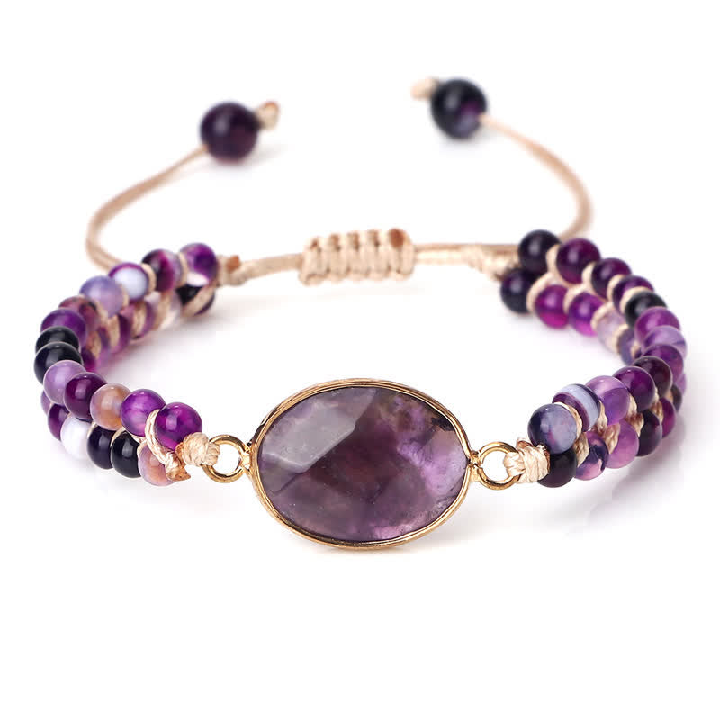 Olivenorma Natural Stone Double Row Braided Beaded Bracelet - Amethyst - Oval - image 1