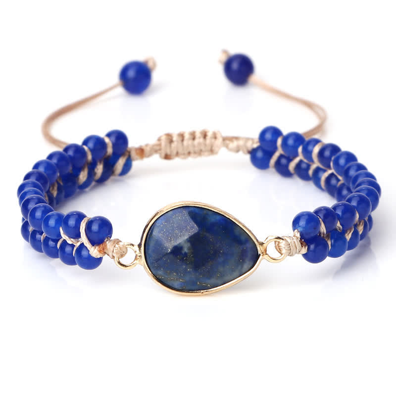 Olivenorma Natural Stone Double Row Braided Beaded Bracelet - Lapis Lazuli - Teardrop - image 20