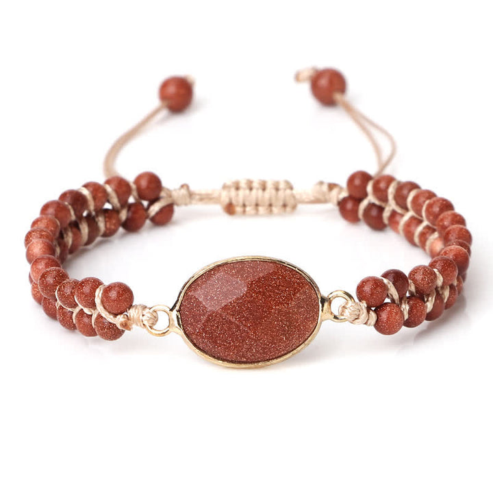 Olivenorma Natural Stone Double Row Braided Beaded Bracelet - Sandstone - Oval - image 39