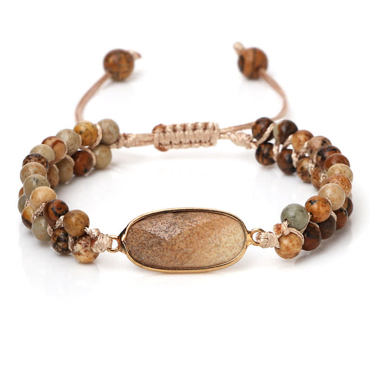 Olivenorma Natural Stone Double Row Braided Beaded Bracelet - Picture Jasper - Oblong - image 50
