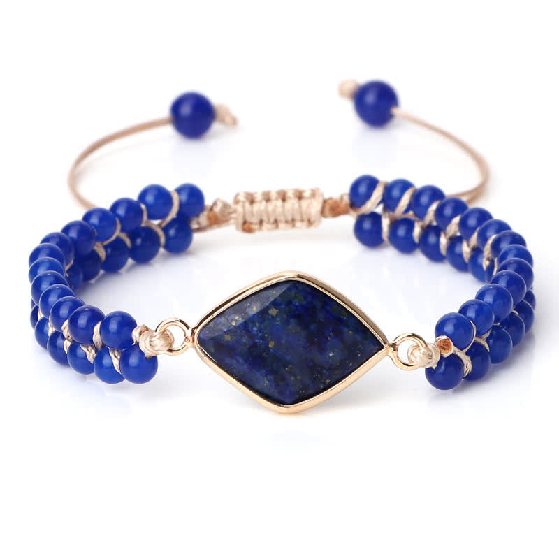 Olivenorma Natural Stone Double Row Braided Beaded Bracelet - Lapis Lazuli - Diamond - image 21