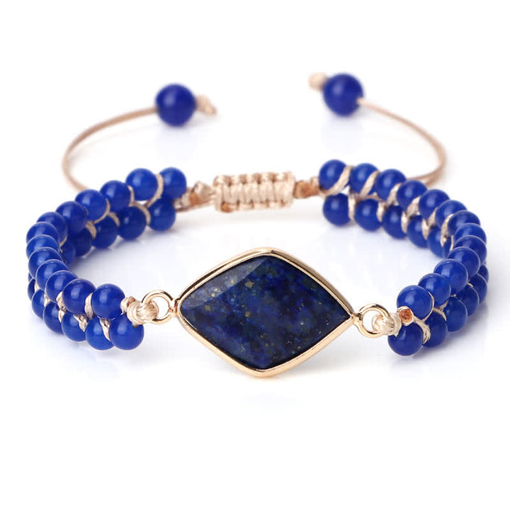 Olivenorma Natural Stone Double Row Braided Beaded Bracelet - Lapis Lazuli - Diamond - image 21