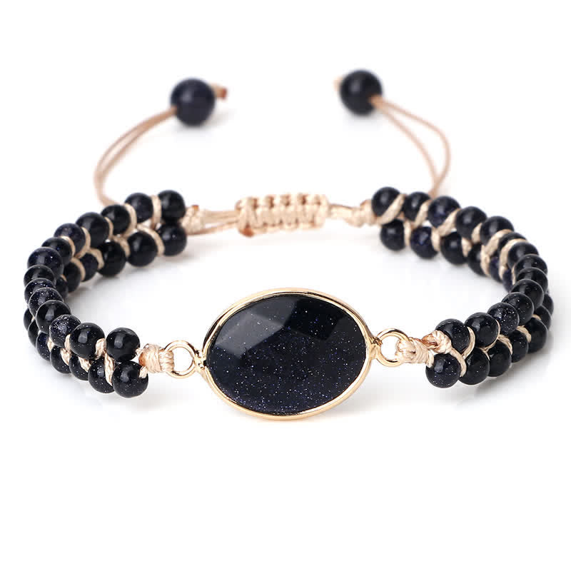 Olivenorma Natural Stone Double Row Braided Beaded Bracelet - Blue Sandstone - Oval - image 46