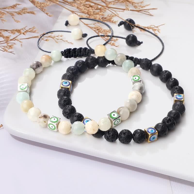 Olivenorma Natural Crystal Beaded Evil Eye Braided Bracelet - image 0