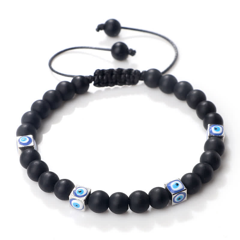 Olivenorma Natural Crystal Beaded Evil Eye Braided Bracelet - Black Tourmaline - Silver - image 3