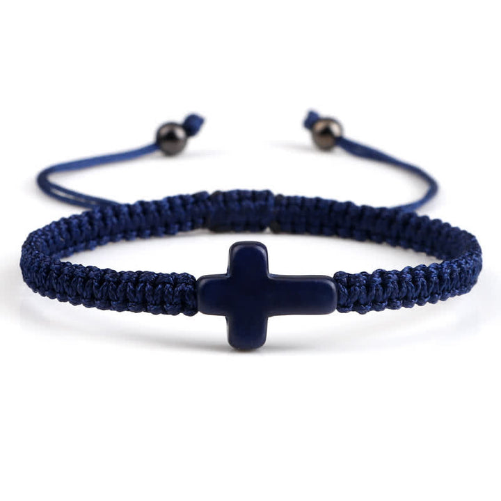 Olivenorma Cross Turquoise Pendant Braided Bracelet - Navy Blue Turquoise - image 11