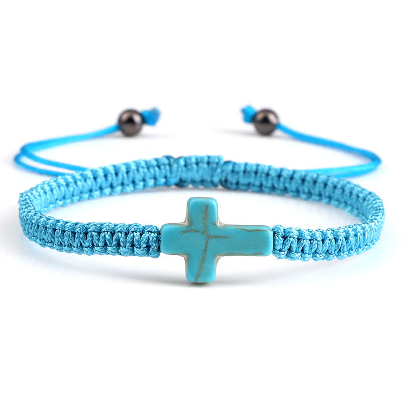 Olivenorma Cross Turquoise Pendant Braided Bracelet - Turquoise - image 1