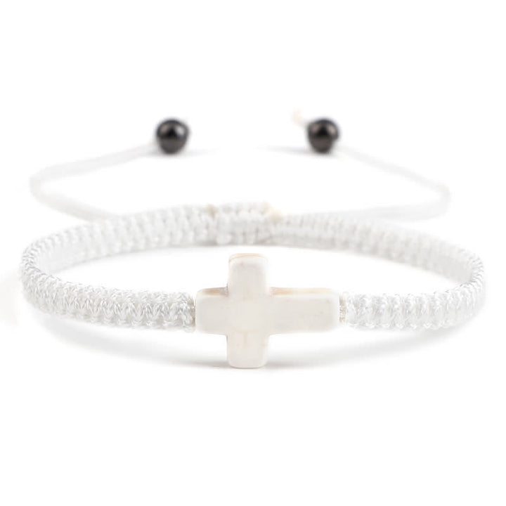 Olivenorma Cross Turquoise Pendant Braided Bracelet - White Turquoise - image 4