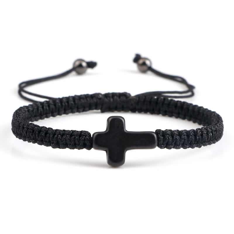Olivenorma Cross Turquoise Pendant Braided Bracelet - Black Turquoise - image 6