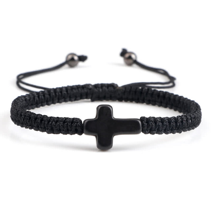 Olivenorma Cross Turquoise Pendant Braided Bracelet - Black Turquoise - image 6