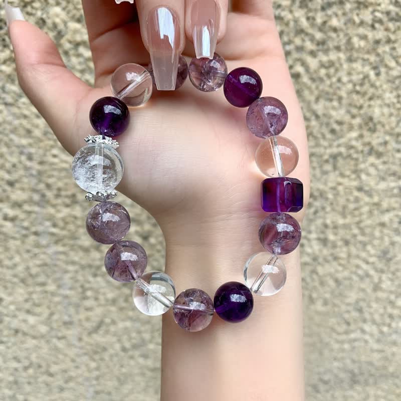 Olivenorma 10mm Amethyst Clear Crystal Beaded Bracelet - image 2