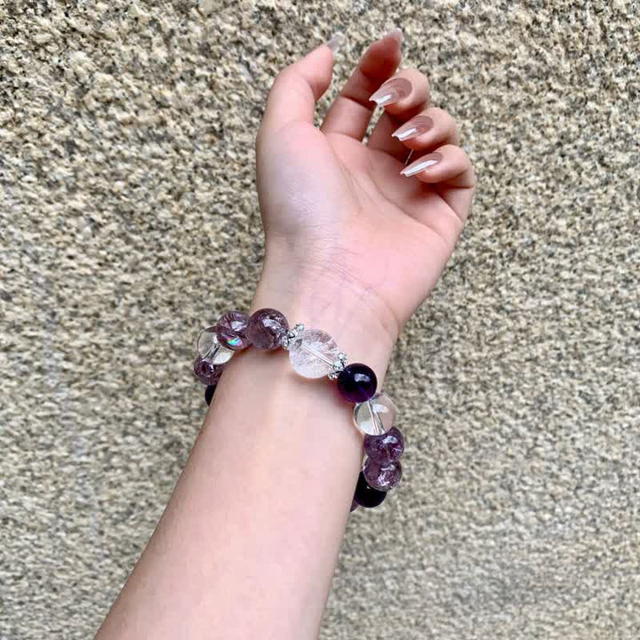 Olivenorma 10mm Amethyst Clear Crystal Beaded Bracelet - image 1