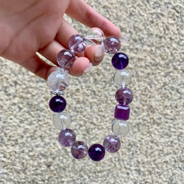 Olivenorma 10mm Amethyst Clear Crystal Beaded Bracelet - image 0
