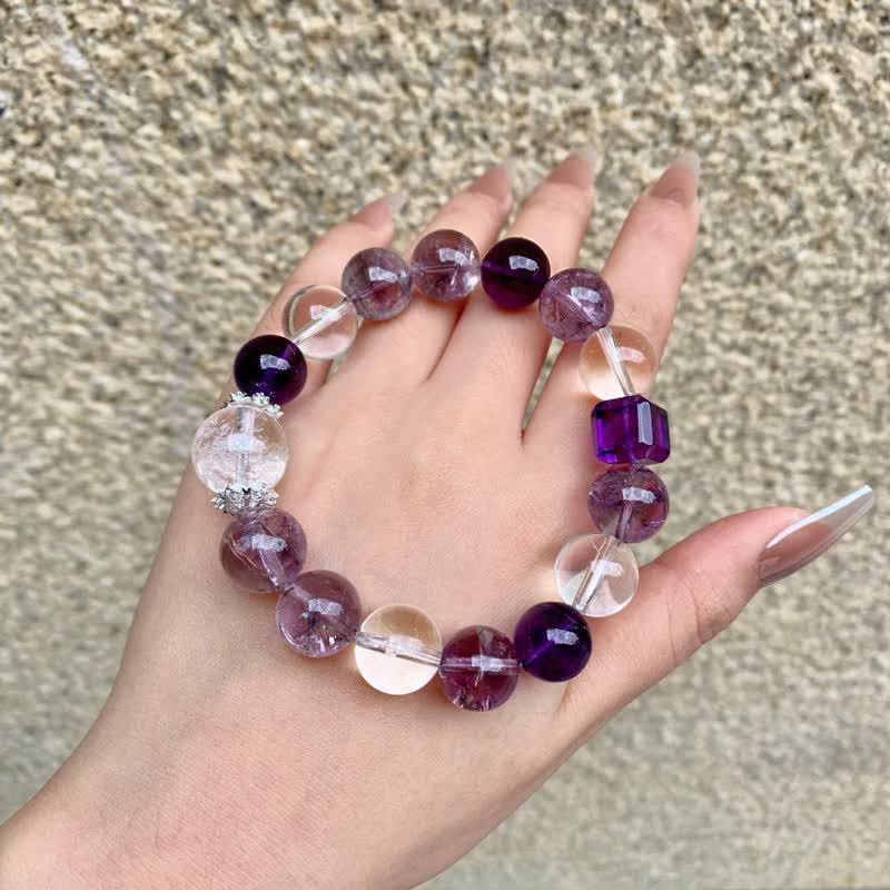 Olivenorma 10mm Amethyst Clear Crystal Beaded Bracelet - image 3