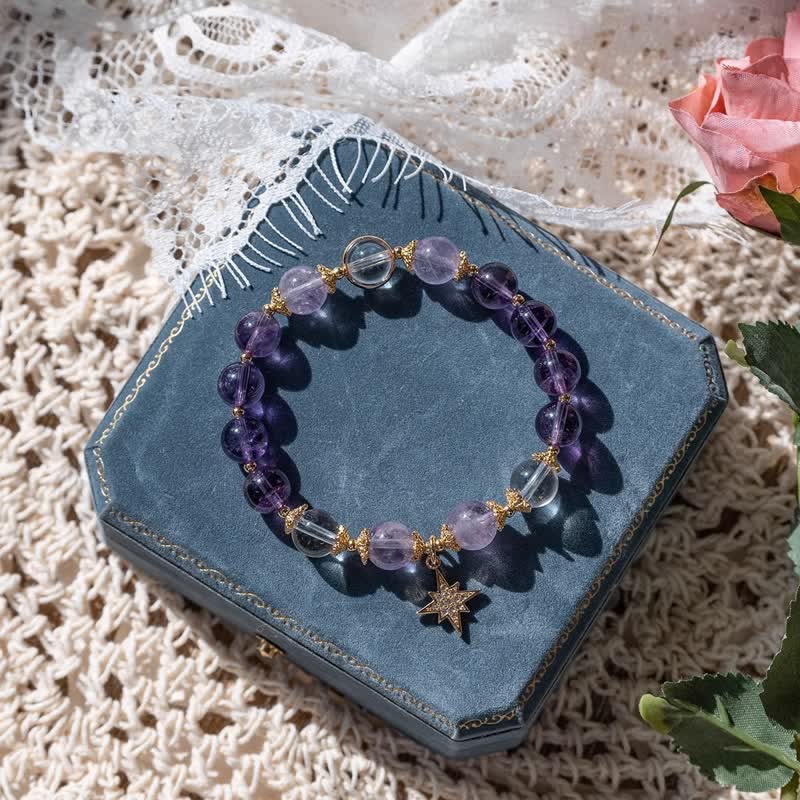 Olivenorma Amethyst Lepidolite Eight-pointed Star Pendant Bracelet - Amethyst&Lepidolite&White Zircon - image 0