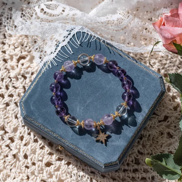 Olivenorma Amethyst Lepidolite Eight-pointed Star Pendant Bracelet - Amethyst&Lepidolite&White Zircon - image 0