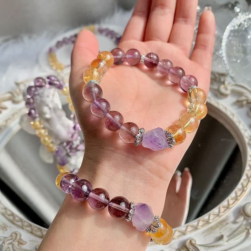 Olivenorma Natural Amethyst Citrine Irregular Pendant Beaded Bracelet - image 1