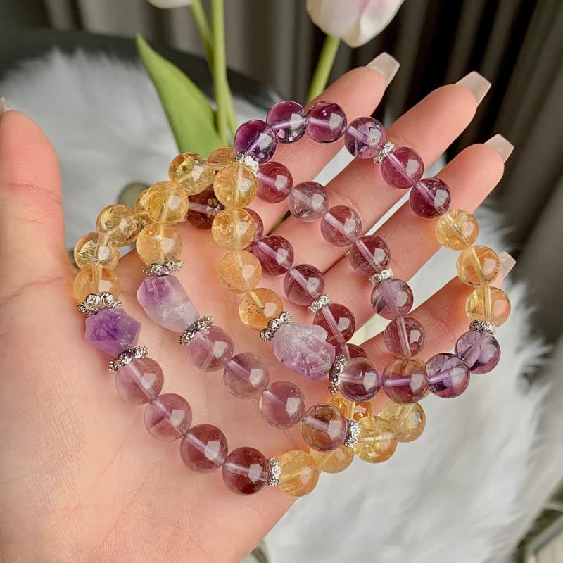 Olivenorma Natural Amethyst Citrine Irregular Pendant Beaded Bracelet - image 2