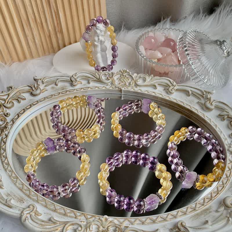 Olivenorma Natural Amethyst Citrine Irregular Pendant Beaded Bracelet - image 3