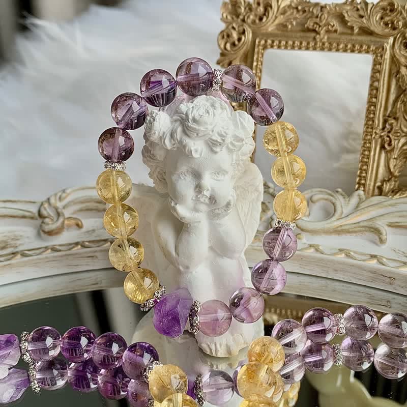 Olivenorma Natural Amethyst Citrine Irregular Pendant Beaded Bracelet - Amethyst&Citrine - image 0